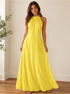 Sleeveless High-Neck Maxi Dress in Bright Yellow
